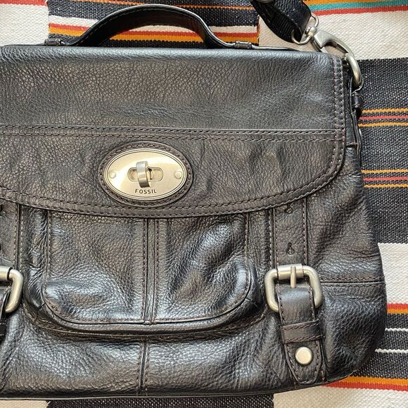 Y2K Fossil Black Leather Maddox Top Handle Crossbody Satchel Purse Handbag. - Picture 3 of 16